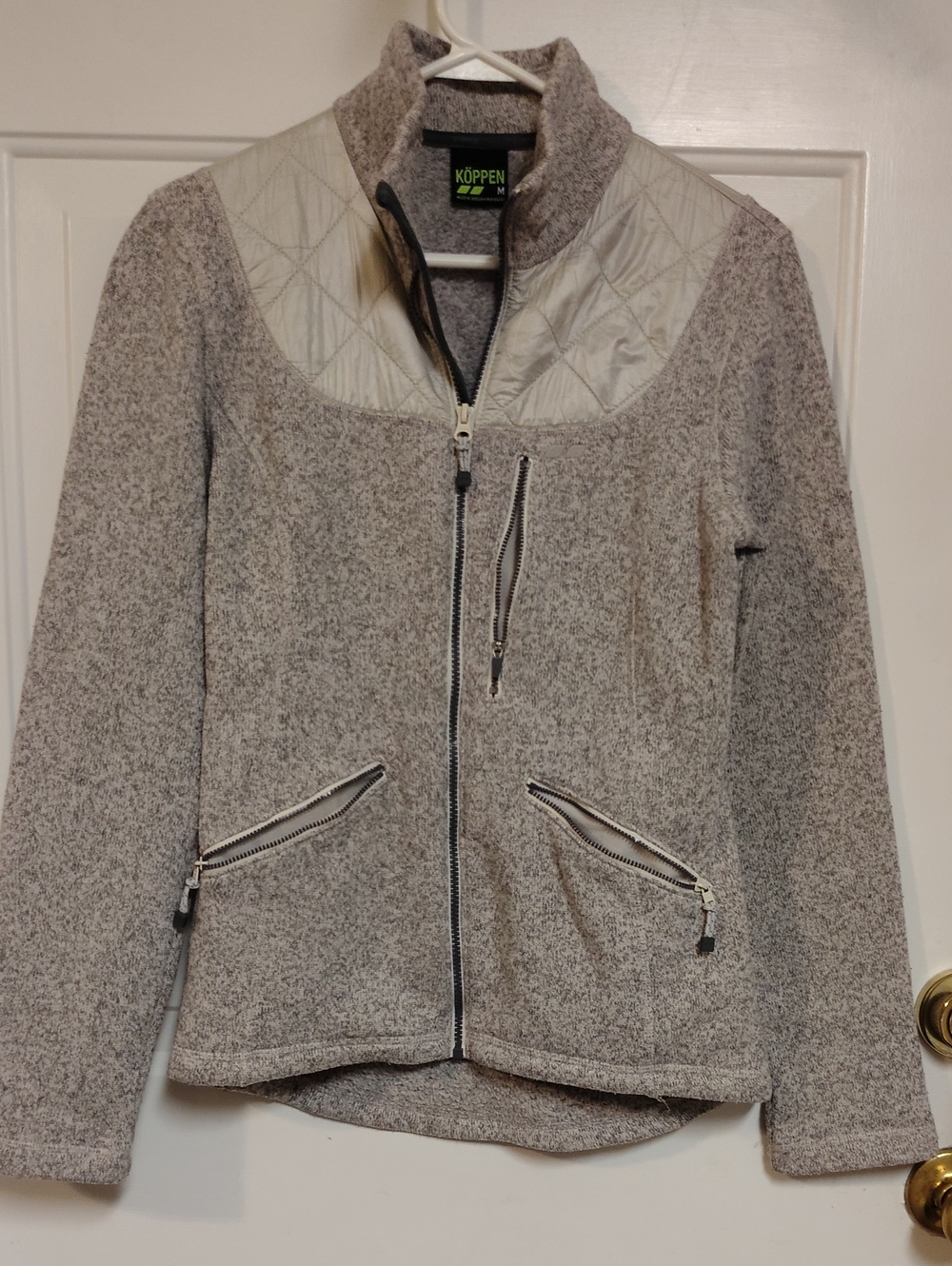 Koppen Women's Light Heather Gray Quilted Yoke Zip-Up Jacket Medium